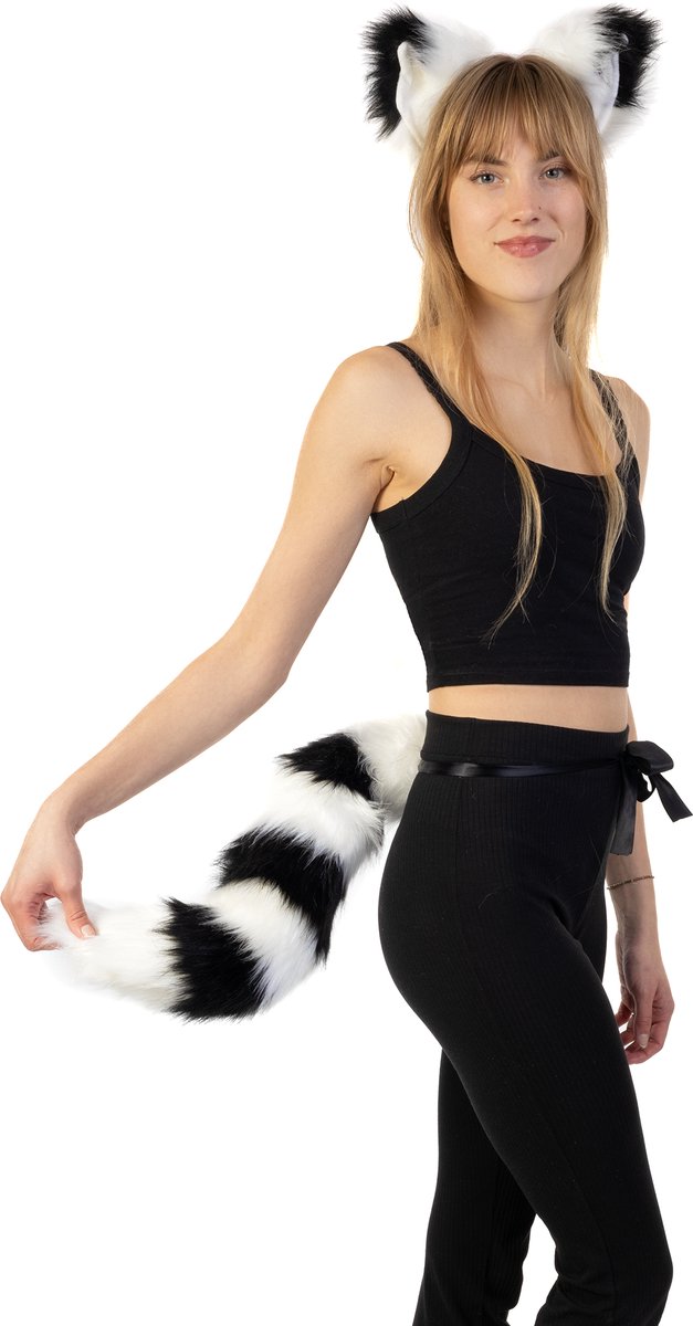 Déguisement Lémurien Avec Bandeau Oreilles Et Queue - Accessoire Halloween, Carnaval, Cosplay Pour Enfants