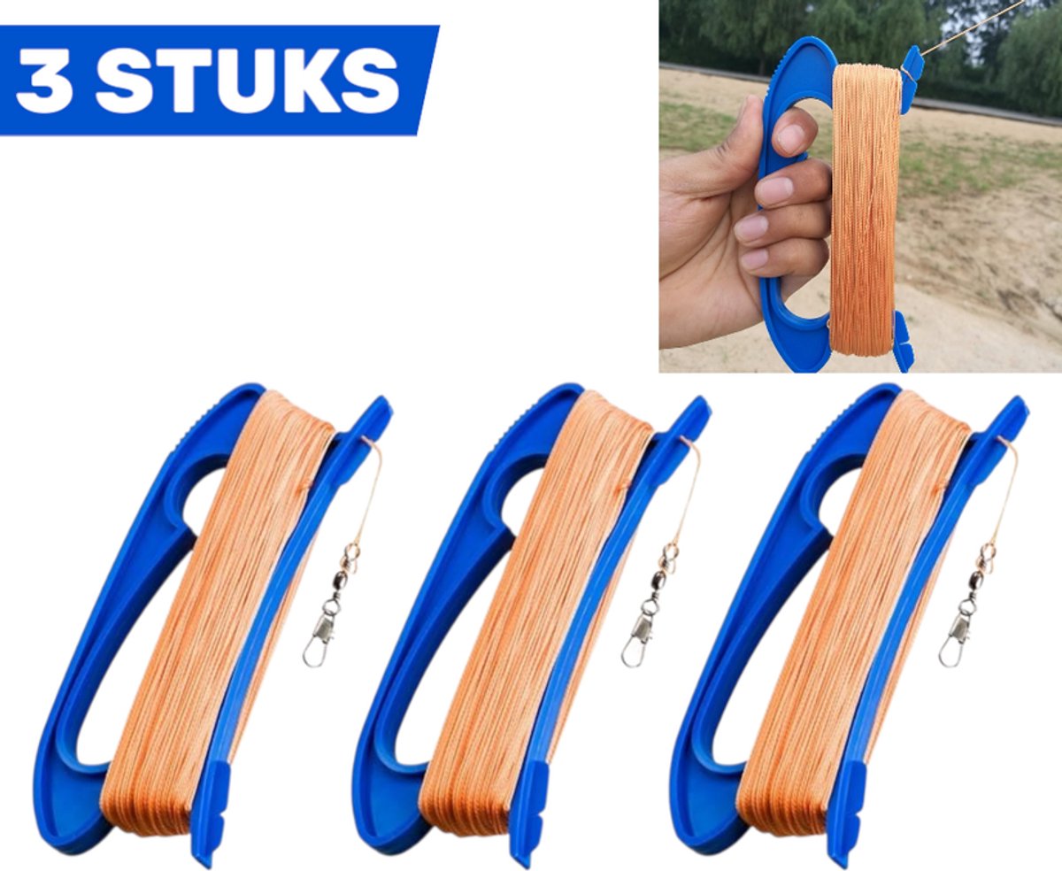 3 stuks - Vliegerhaspels met 100 meter lijn - Vliegeraccessoires voor beginners - Handhaspel met draad voor het eenvoudig oplaten en binnenhalen van vliegers - Ideaal voor kinderen en volwassenen