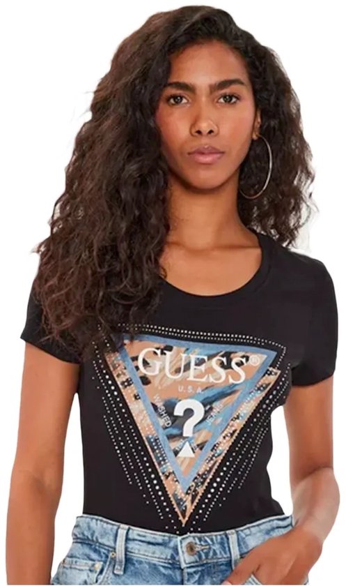 Guess SS CN Leo Triangle Tee Dames T-Shirt - Zwart - Maat XS