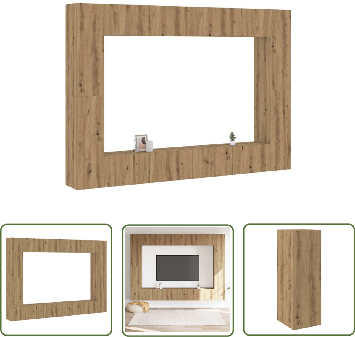 vidaXL Woonkamerdecoratie - Tv Kast - 8-delig Tv-meubelset wandmontage bewerkt hout artisanaal eiken - Houten Tv Stand - Media Kast - Wandmontage Tv Unit