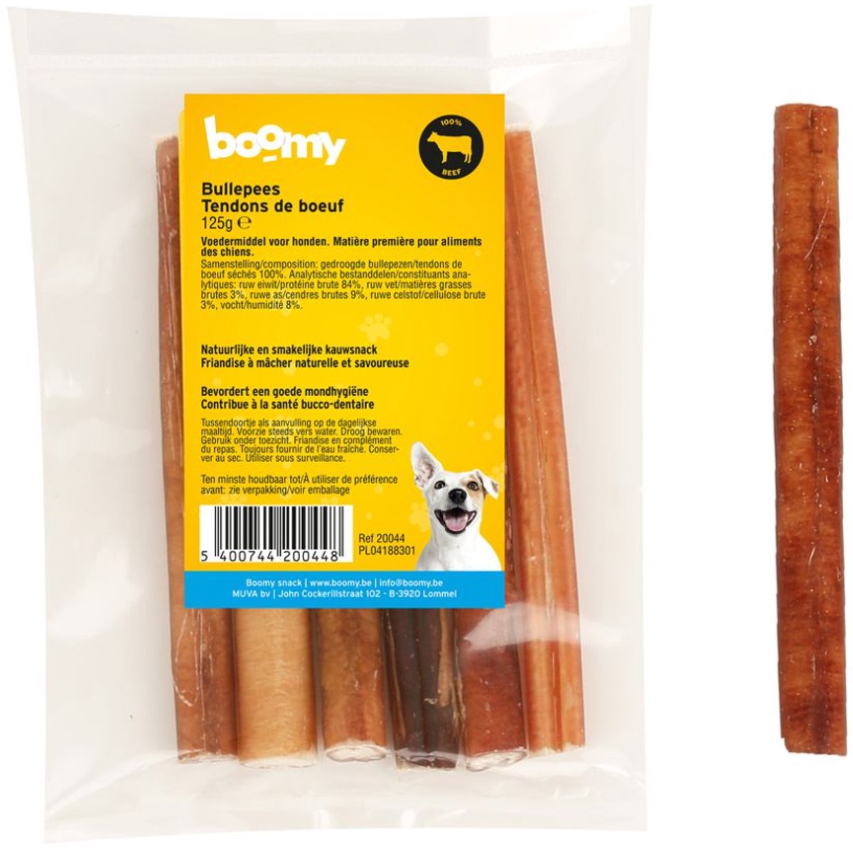 Boomy - Bullepees 15cm - Hondensnoepjes - Natuurlijke hondensnacks – Kauwstaaf hond - Stevige kauwsnacks voor honden – 125g