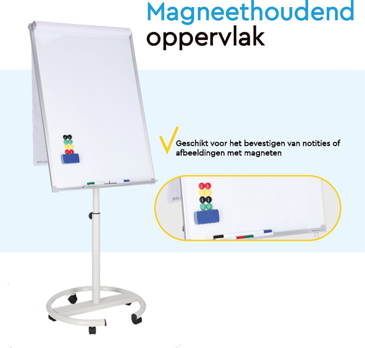 BRASQ Flipover Verrijdbaar Deluxe - Verstelbaar Whiteboard - Wit thumbnail 3