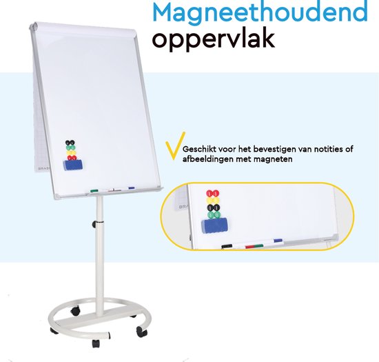 Wit flipoverbord met magneten en stiften. "Magneethoudend oppervlak".