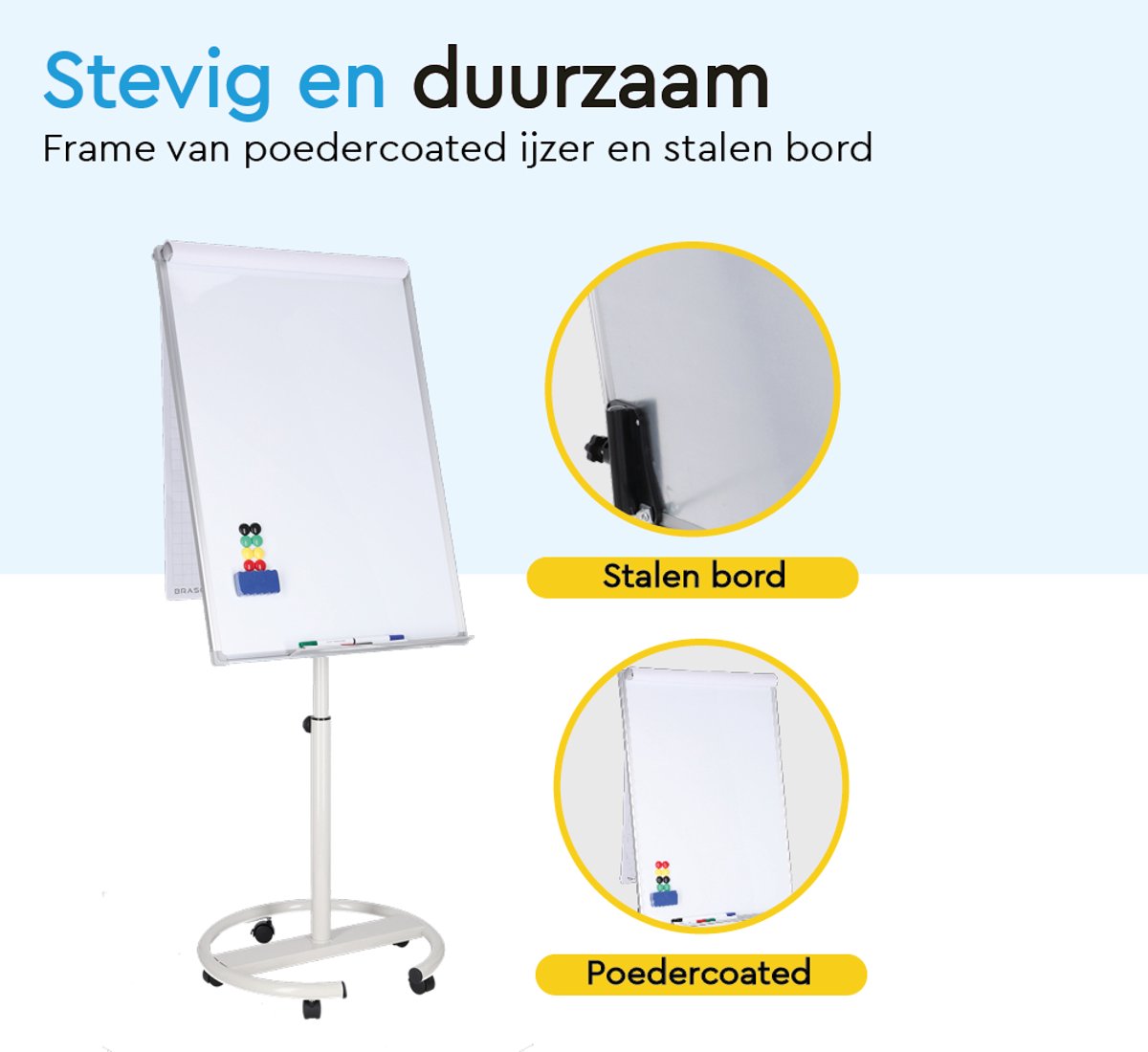 BRASQ Flipover Verrijdbaar Deluxe - Verstelbaar Whiteboard - Wit thumbnail 4