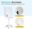 Wit flipoverbord op stevig, gepoedercoat stalen onderstel met wielen. "Stevig en duurzaam".