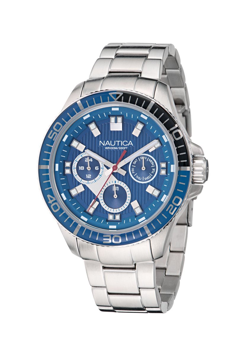 Nautica Nct Windrose Quartz Chronograaf Horloge Zilveren Toon Kast: 100% Roestvrij Staal. Armband: 100% Roestvrij Staal 46.5 NAPWRS505