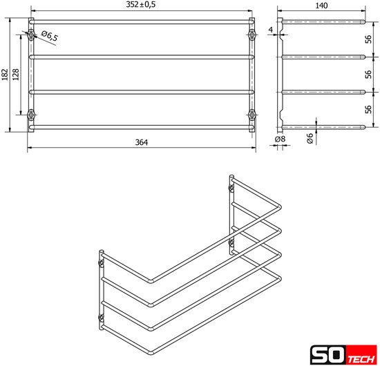 SOTECH Bakplaathouder voor 4 bakplaten (364 x 140 x 182 mm, zwart chroom, voor 600 mm kastbreedte) Roosterhouder - Eenvoudig organiseren — afbeelding 2