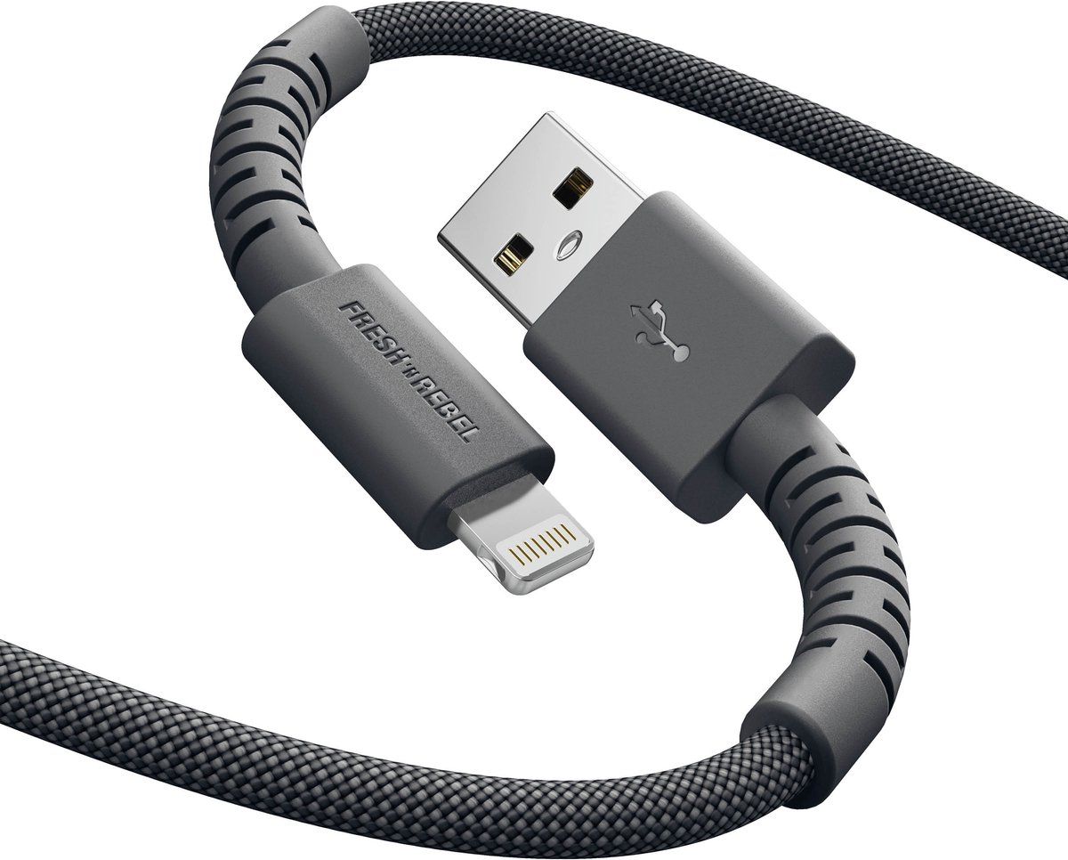 Fresh 'n Rebel Flexwave Silicone Braided Usb-a Naar Lightning Usb-kabel 2 M Storm Grey