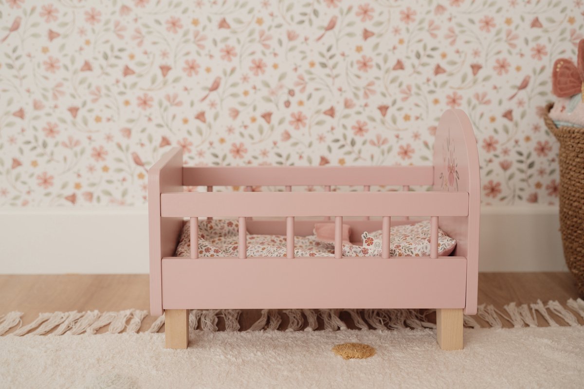 Little Dutch Poppenbed – Soft Flowers – Roze Hout — afbeelding 2