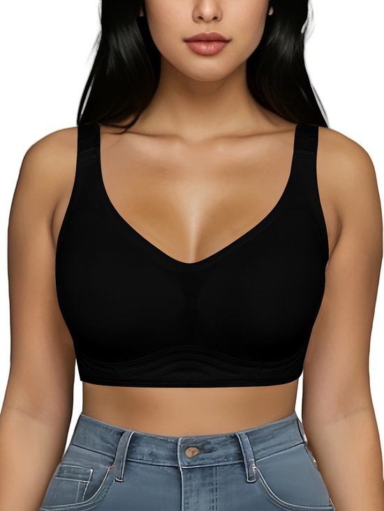 Naadloze Push Up BH zonder Beugel - Maat XL - Zwart - Met Uitneembare BH Vulling - Verstelbare Bandjes - Extra Comfortabele Sport BH - Zwangerschap bh - Beugelloze BH - Met Push Up - Magic Bra