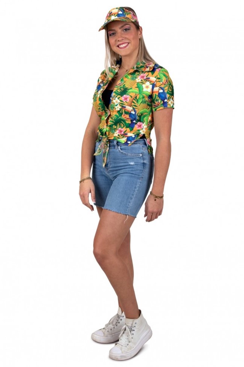 Hawaii Blouse Dames Met Zonneklep Toekans Oranje - Maat 36/38