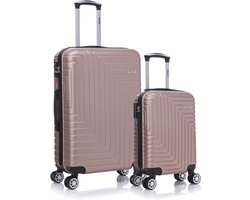 TRALEX - Luminara - 2 Delig kofferset - Kleine Set 27L&73L - Kleine handbagage - 27L - 51x34x20cm - Medium koffer - 73L - 71x46x26cm - ABS - Harde schaal - TSA-slot - Lichtgewicht - Flexibel - Duurzaam - Dubbele (rubberen) spinnerwiel Rosé Goud