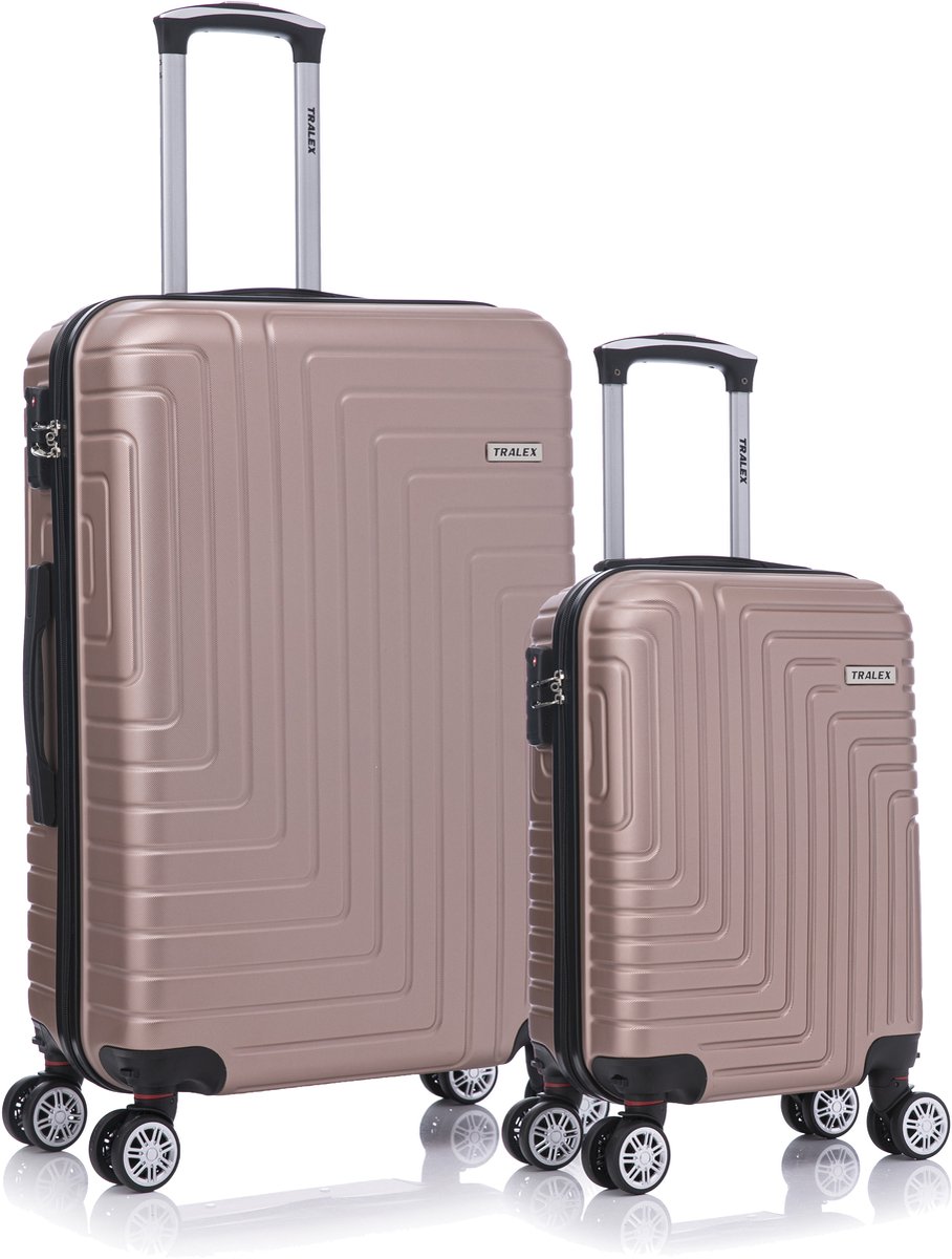 TRALEX - Luminara - 2 Delig kofferset - Kleine Set 27L&73L - Kleine handbagage - 27L - 51x34x20cm - Medium koffer - 73L - 71x46x26cm - ABS - Harde schaal - TSA-slot - Lichtgewicht - Flexibel - Duurzaam - Dubbele (rubberen) spinnerwiel Rosé Goud