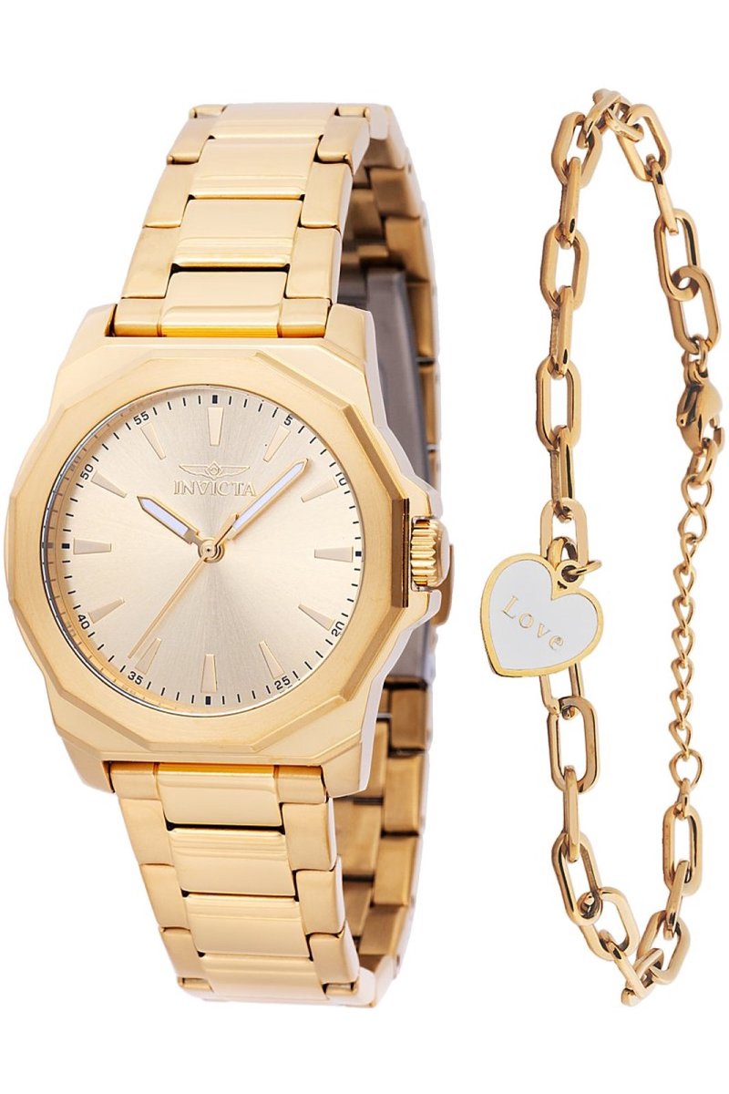 Invicta Speedway 48579 Dames Horloge - Waterdicht - Analoog - Quartz Uurwerk - Roestvrij Staal met gouden Wijzerplaat - 34mm