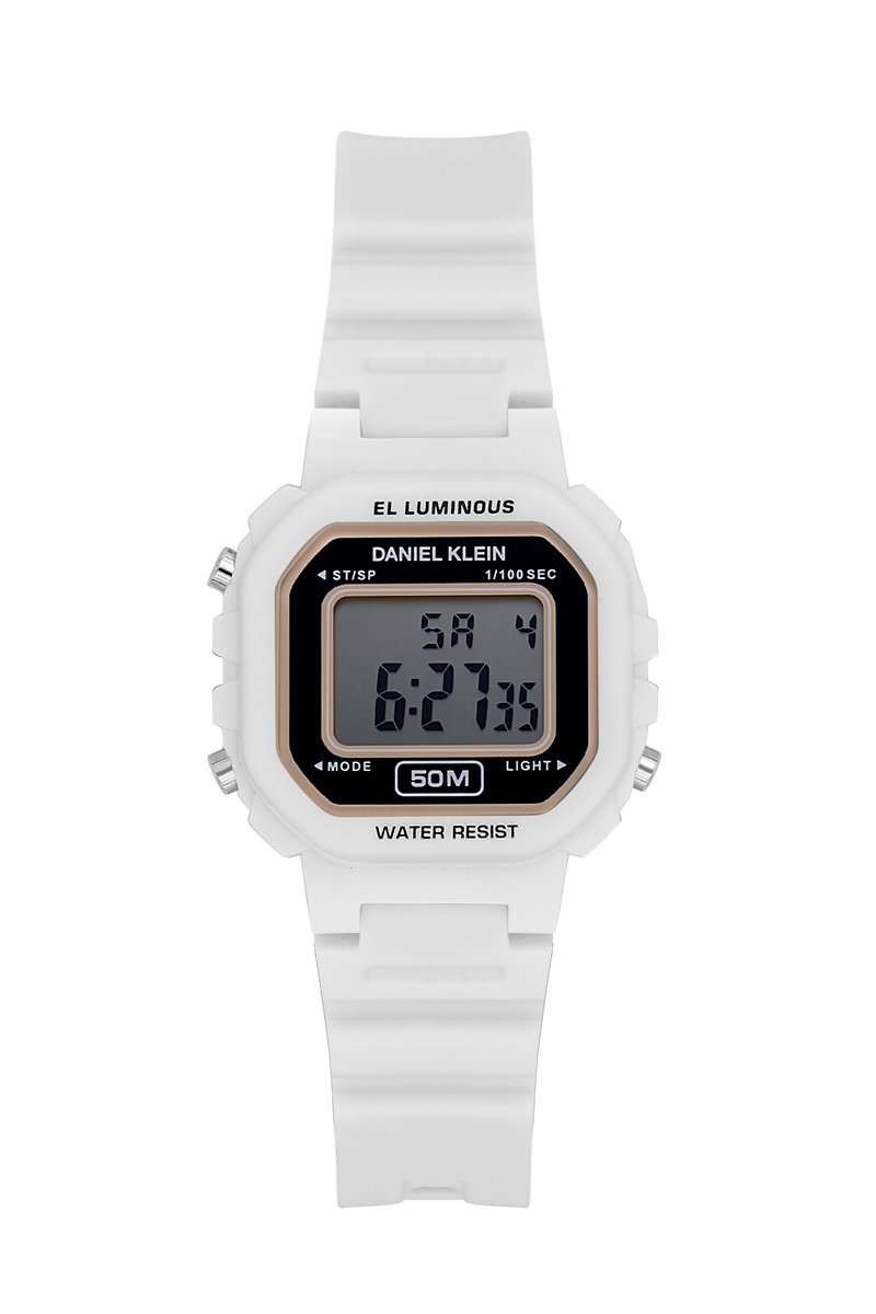 Daniel Klein DK.2326-5 - Horloge - Polshorloge - Digitaal - Afgerond Achthoek - Kinderen - Kunststof band - ABS - Alarm- Datumaanduiding - Achtergrondverlichting - Start-Stop - Moduswissel - Chronograaf - Wit - Zwart - Grijs - Beige
