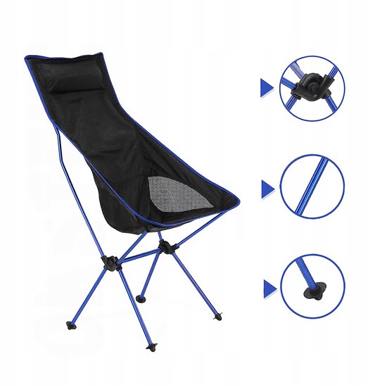 Campingstoel - Klapstoel - Vouwstoel - Strandstoel - Kampeerstoel met Hoofdsteun - Opvouwbaar - 150KG Draagvermogen - Lichtgewicht - Aluminium & Oxford - 108 cm - Voor Kamperen Vissen en Strand — afbeelding 3