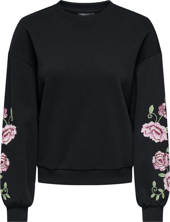 Only Trui Onlbrooklyn L/s Embroidery Box Swt 15355805 Black/pari Flower Dames Maat - L