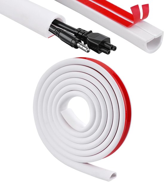 Mini chemins de câbles - 2 m - Cache-câbles mural autocollant demi-cercle pour 1 fil - Petit chemin de câbles flexible en PVC - HDMI et USB