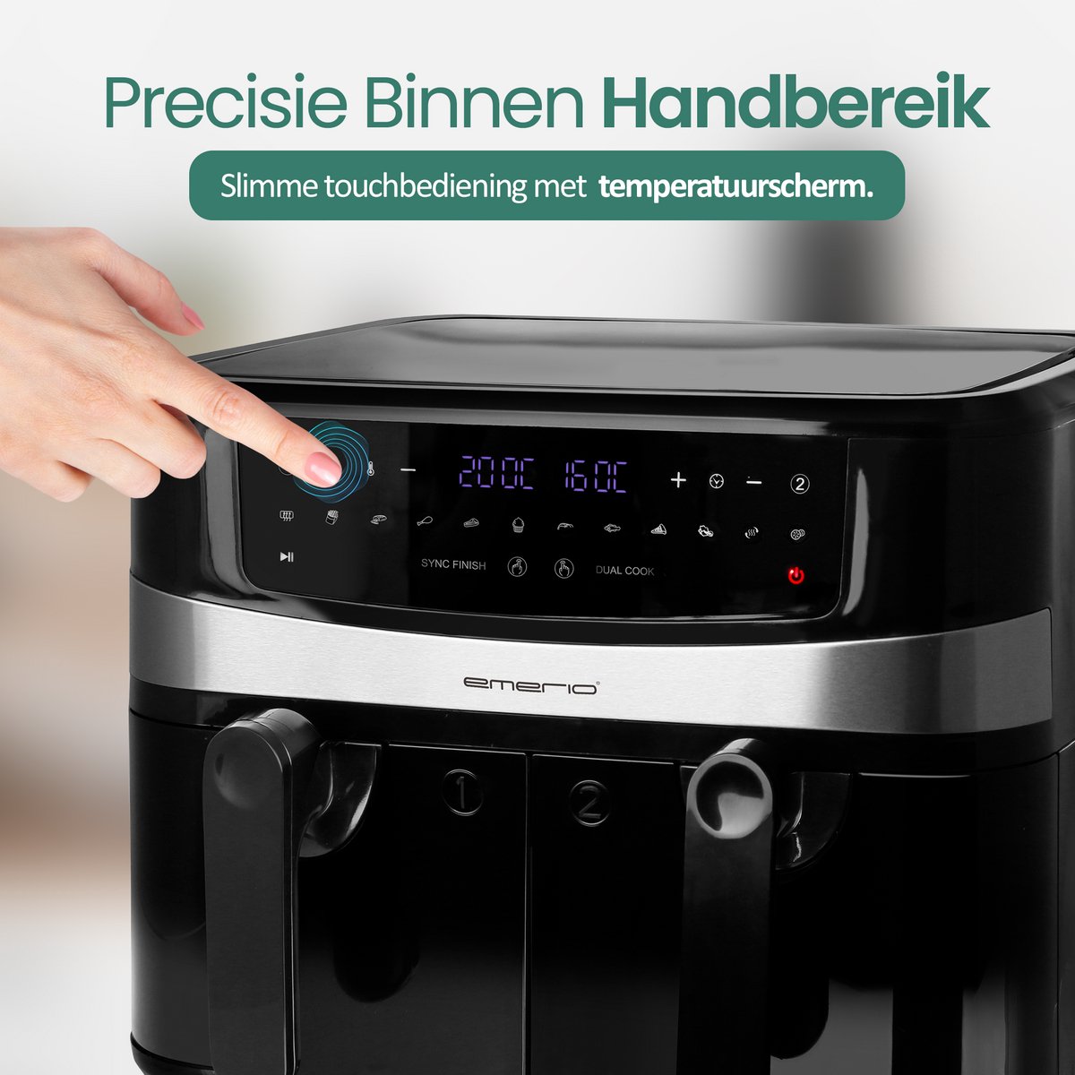 Afbeelding 2 van Emerio Dubbele Airfryer XXL 2400W - 10 Liter Heteluchtfriteuse - Regelbare thermostaat 50ºC tot 200ºC - BPA-Vrij en 9 Kookprogramma's - AF-126672.4 Zwart