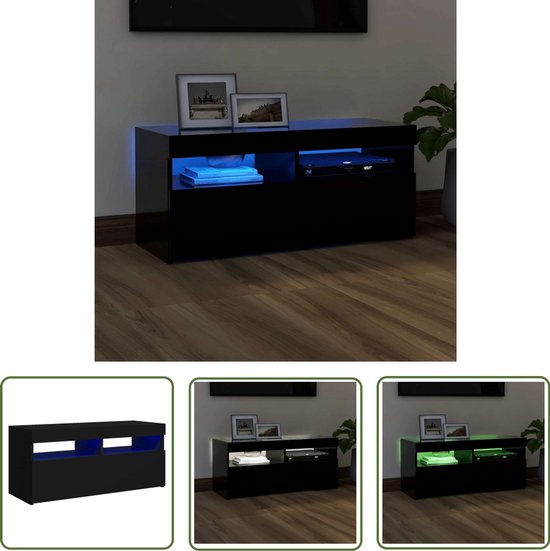 Living Store - Siècle des Lumières LED - Meuble Hi-Fi - 90x35x40 cm - Zwart