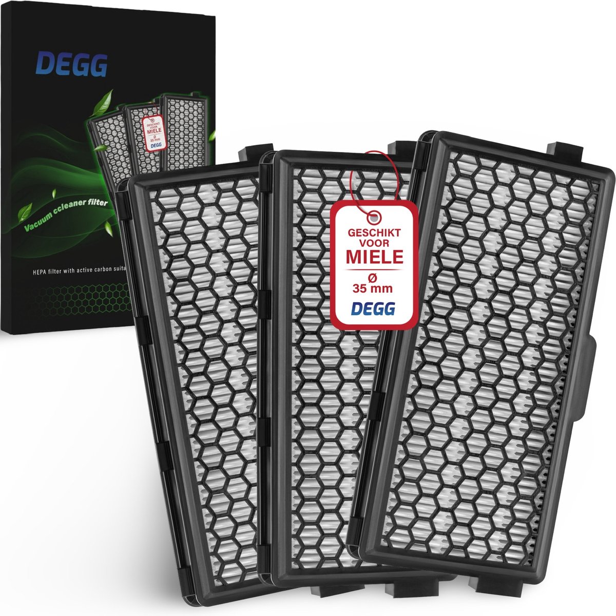 DEGG® – HEPA Koolstoffilter Geschikt voor Miele – Vervangt SF-HA 50 / Active AirClean 50 – Voor Complete C3, C2, S8, S6, S5, S4 – 3 STUK(S)