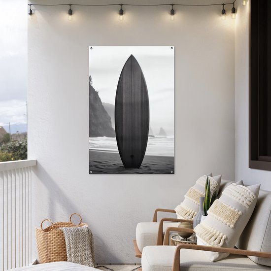 Affiche de jardin 80x120 cm - Décoration de jardin Planche de surf - Sable - Mer - Affiche pour le jardin - Décoration extérieure - Tableau de jardin clôture - Décoration murale sur toile de jardin - Décoration murale sur toile de balcon
