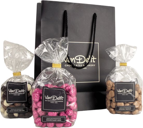 Van Delft - Cadeauset met gechocolateerde kruidnoten (3x) - Kruidnoten Cadeau - Personeelsgeschenk - Sinterklaas geschenk