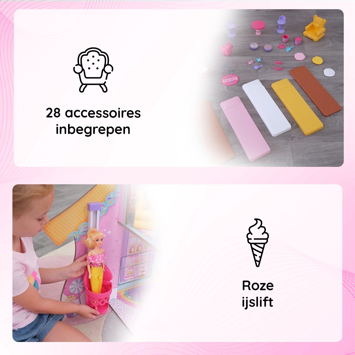 KidKraft Candy Castle 20242 Poppenhuis van hout met meubels en accessoires - Speelhuis - Speelkasteel voor Kinderen - Speelgoed - Poppen Speelgoed - Speelset - Snoephuis — afbeelding 11