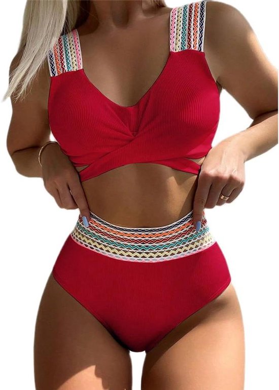 Hoge Taille CUPSHE Dames Bikiniset - Eén Schouder Met Ruches En Mesh Rokje Dames Bikini Sets