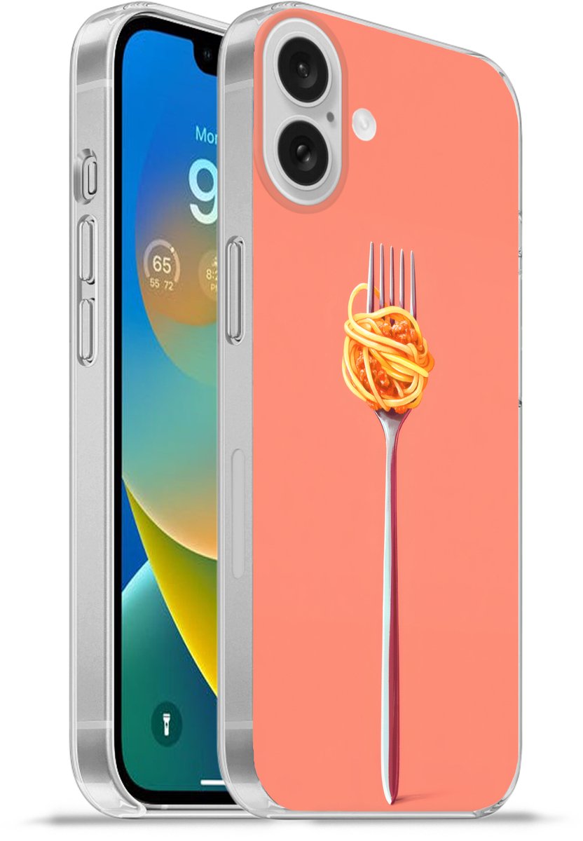 Telefoonhoesje Geschikt voor Apple Iphone 16 Plus hoesje - Vork - Spaghetti - Artistiek - Roze - Siliconen Telefoonhoesje Telefoonhoesje