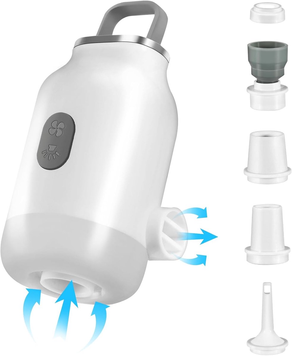 Draagbare luchtpomp voor opblaasbare artikelen, oplaadbare mini-luchtpomp met led-lampje, snel opblazen en leeglopen voor luchtbedden, zwembadspeelgoed en vacuümzakken