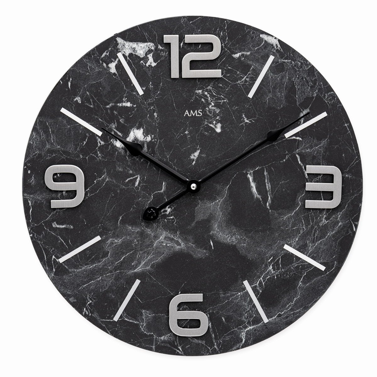 AMS W9707 - Wandklok - Analoog - Quartz Uurwerk - Rond - Hout - Metaal - Cijfers - Strepen - Anthraciet - D 40 x 4 cm