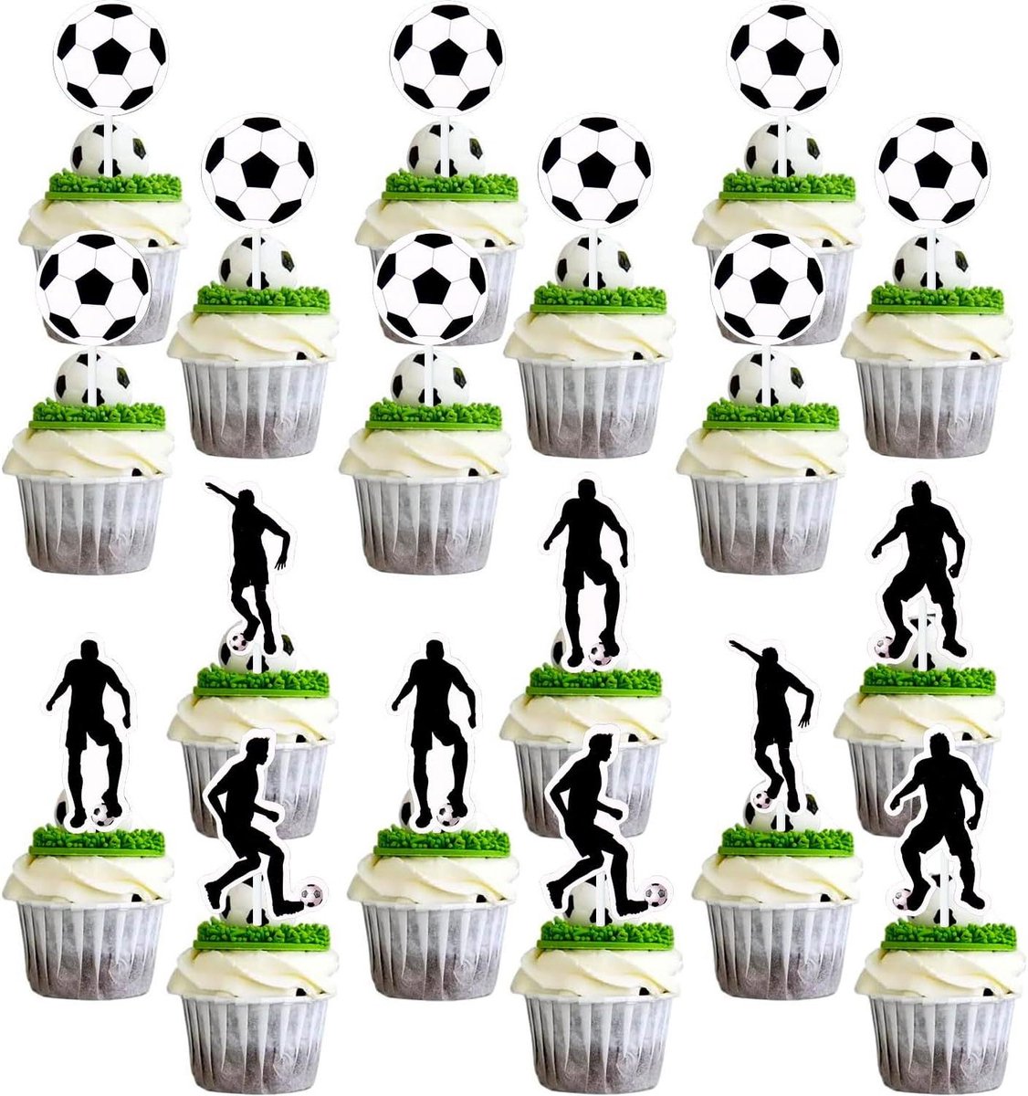 36 stuks Voetbal Cupcake-Toppers - Voetbaldecoratie - Taartdecoratie voor Voetbalfans - Voetbal Feestartikelen - Voetbalverjaardag - Party Benodigdheden - Jongens Feest - Sport Thema