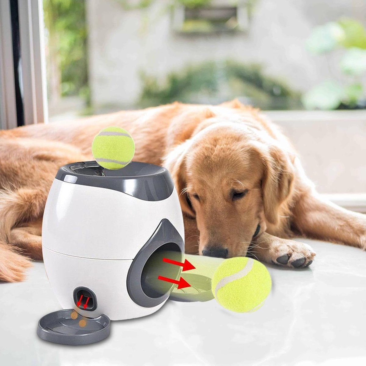 Afbeelding 2 van Slow Feeder Voor Honden - Automatische Ballenwerper Hond - Ballengooier Hond Automatisch - Ballenwerper Voor Honden - Utomatische Ballenwerper Voor Honden – Met Gratis 2 Tennisballen - Geschikt Voor Puppy's, Grote, Middelgrote En Kleine Honden