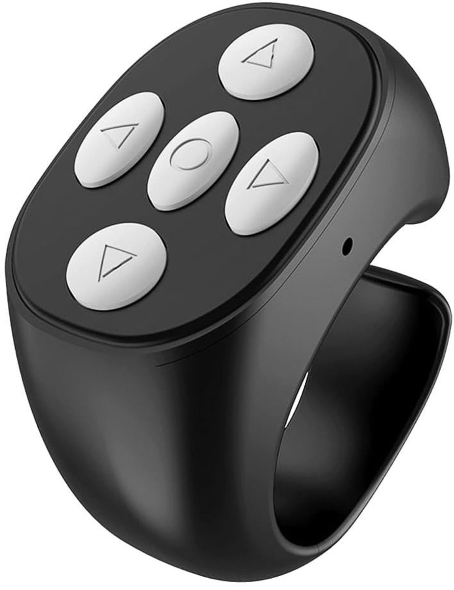 Nieuwe draadloze Bluetooth-afstandsbediening - Video Scrolling Ring-afstandsbediening Pagina-omdraaier Bluetooth-ringscroller - Scrolling Rings Oplaadbare camera-video-afstandsbediening - Zwart