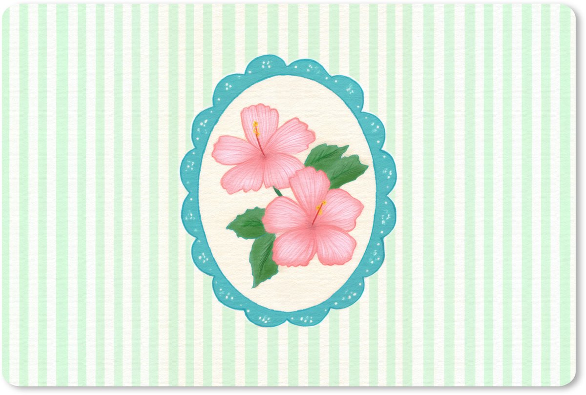 Muismat 27x18 cm - Mousepad Bloemen - Ovaal - Strepen - Groen - Muismatten