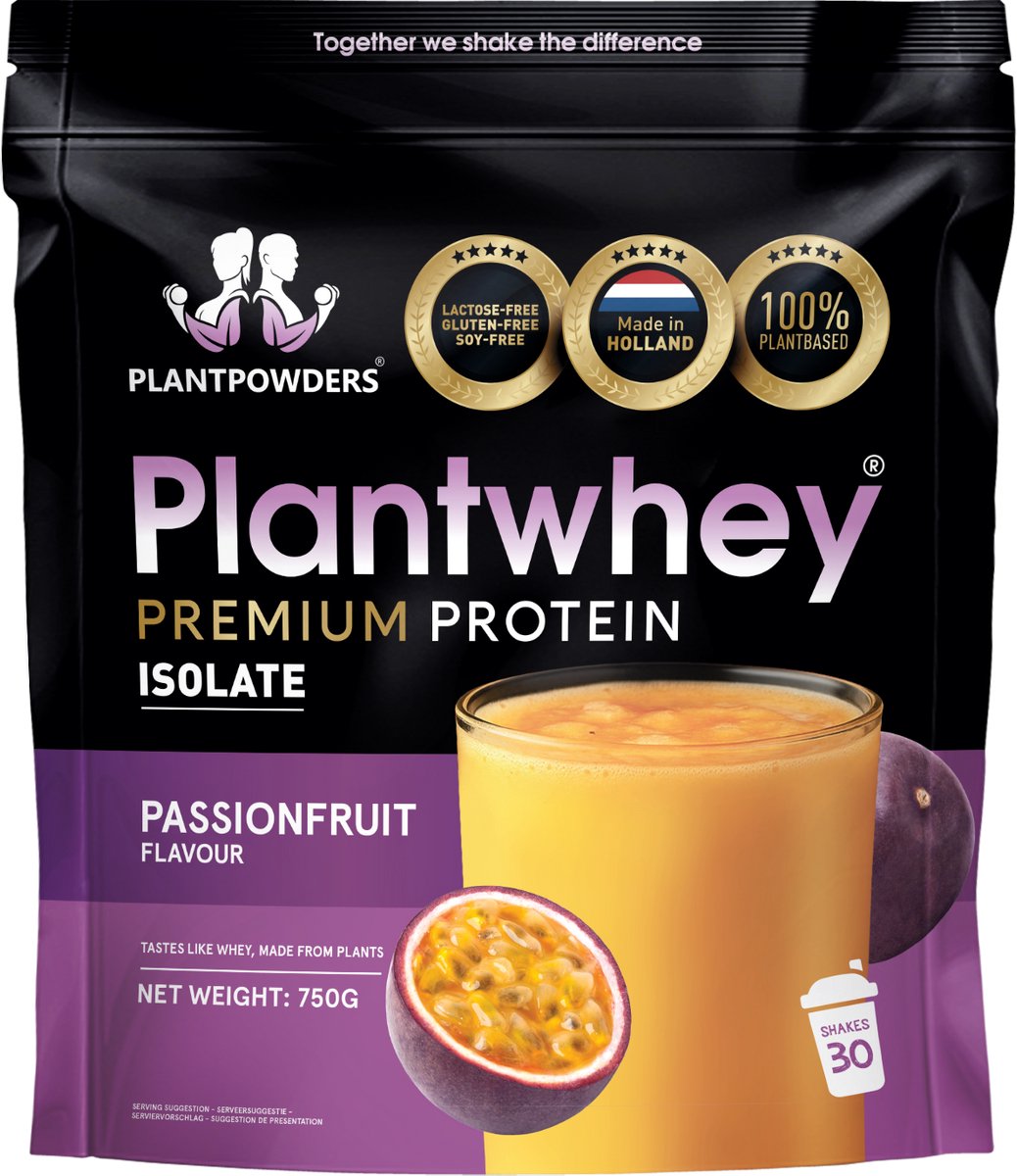 Plantpowders - Plantwhey® - S'Werelds Eerste Plantaardige Eiwitshake Zonder Zandsmaak! - Lactosevrij - Proteïne Poeder - Eiwitpoeder - Vegan Proteïne Shake - Passievrucht - 750 gram (30 shakes)