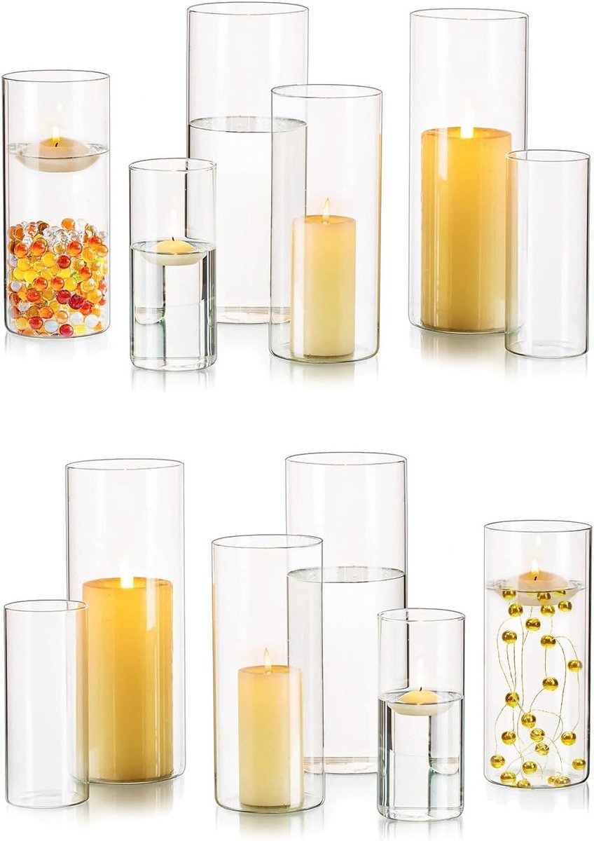Glass Cylinder Vaas Set - Tafeldecoratie 12 stuks Transparante Vaas - Bruiloft Centerpieces - Kaarsenhouders - Drijvende Kaarsen - Bloemenvaas - Woonkamer Decoratie