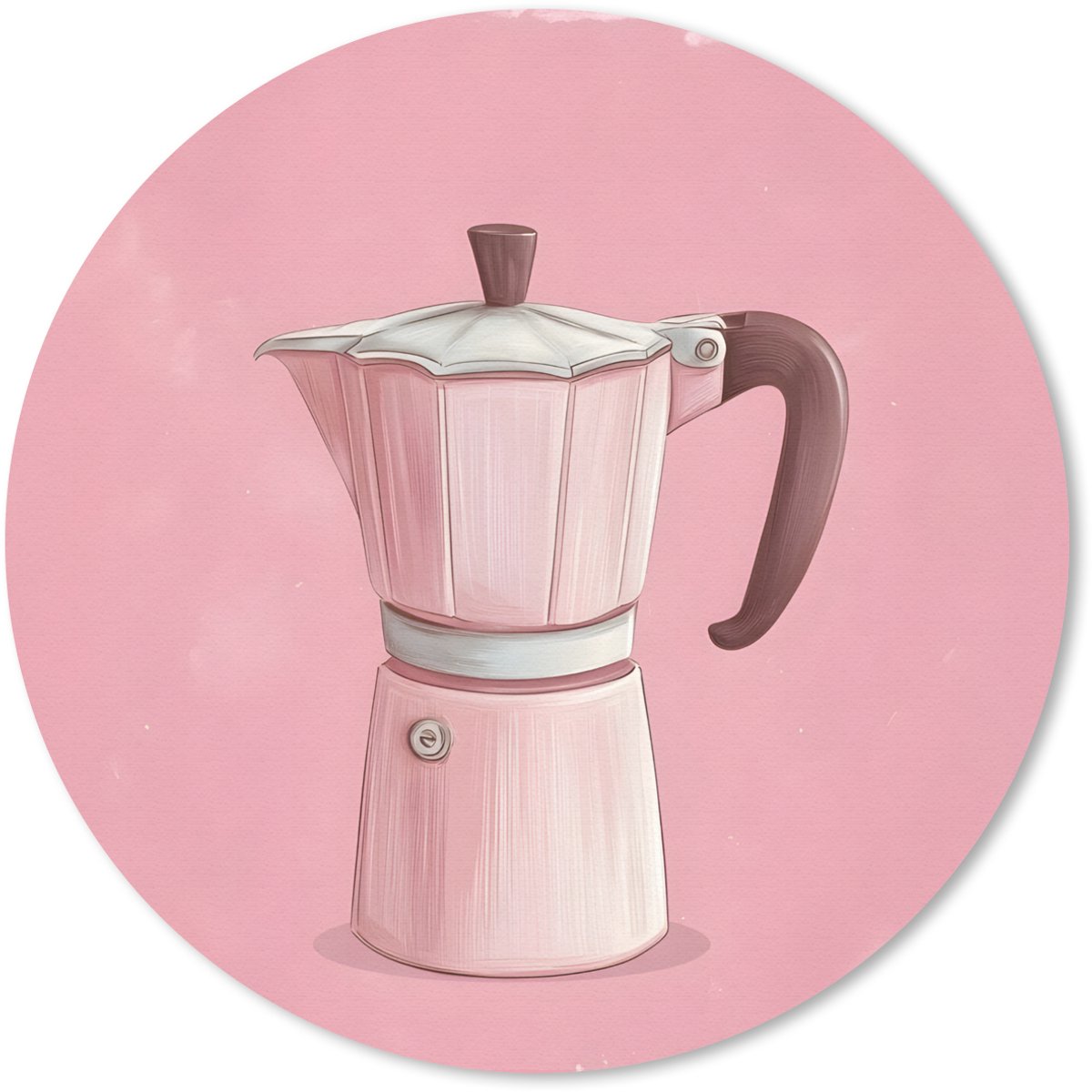 Muismat rond 20x20 cm - Mousepad Roze - Mokkapot - Illustratie - Koffie - Ronde muismatten