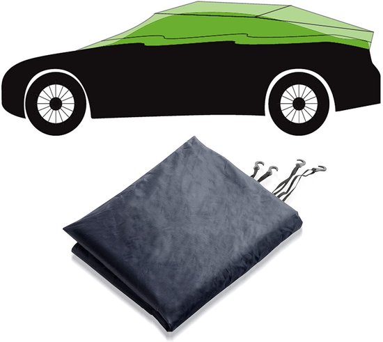 Donkerblauwe autohoes in de vorm van een auto, met een opvouwbare hoes met oogjes ernaast.