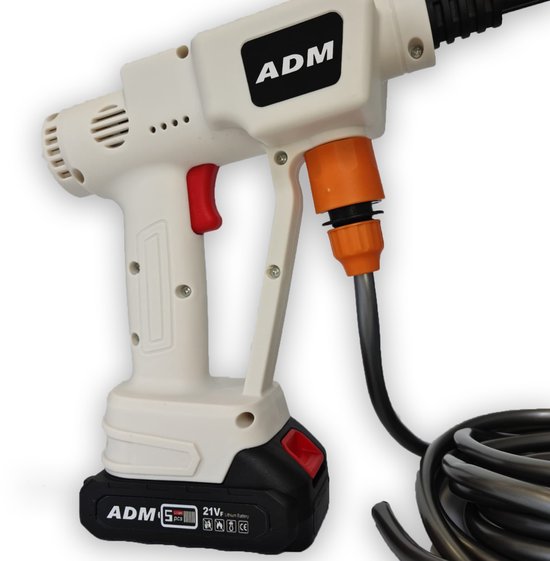 ADM Draadloze Hogedrukreiniger met 2 Accu’s – 21V – Voor Auto, Tuin, Grafsteen, GFT-bak, en Meer – Incl. Koffer & Spuitkop - wit — afbeelding 2