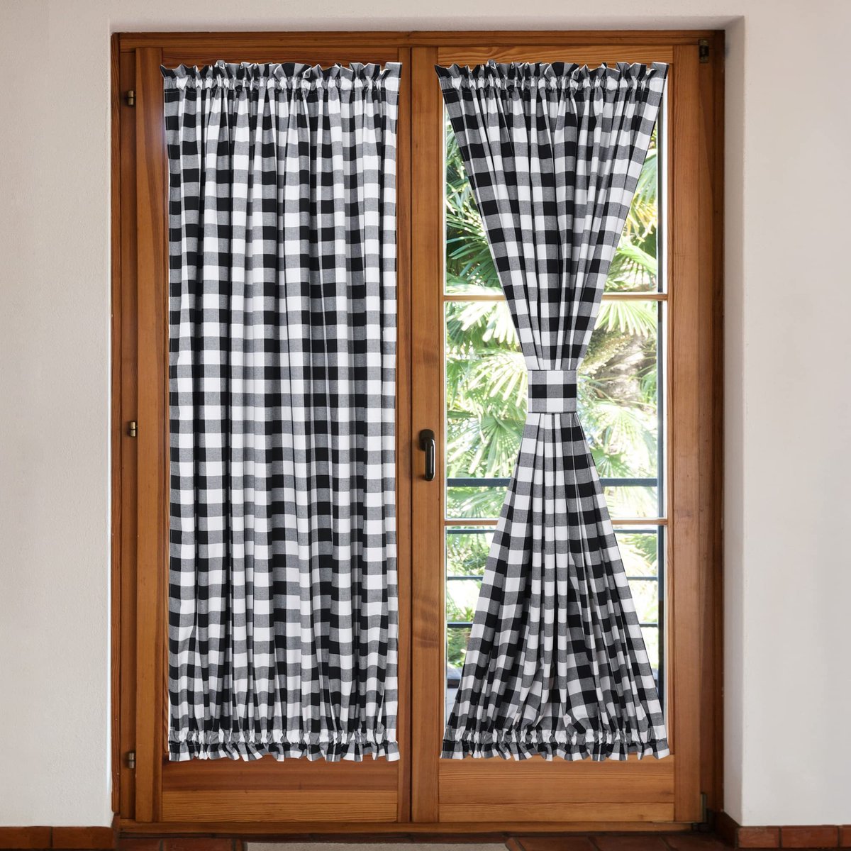 Ibenzoa Zwart-witte Buffalo Plaid deur- en raamgordijnen met verstelbare ophangopties, 64 x 183 cm