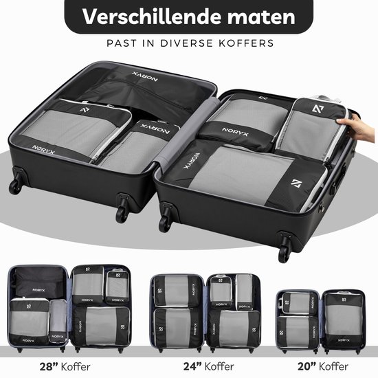 Set de 6 Cubes d'emballage Noryx - Avec fermeture éclair de compression - Set pour valise et sac à dos - Compression de voyage - Rangement pour sièges-auto de bagages - Cube de compression Vêtements