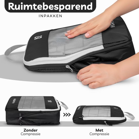 Set de 6 Cubes d'emballage Noryx - Avec fermeture éclair de compression - Set pour valise et sac à dos - Compression de voyage - Rangement pour sièges-auto de bagages - Cube de compression Vêtements