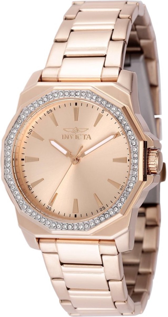 Invicta Speedway 49115 Dames Horloge - Waterdicht - Analoog - Quartz Uurwerk - Roestvrij Staal met rosegouden Wijzerplaat - 34mm