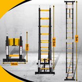 Telescopische Vouwladder - Telescopische Ladders - Soft Close - Werkhoogte 2,5m+2,5 m -geel zwart met stabilisator + wielen