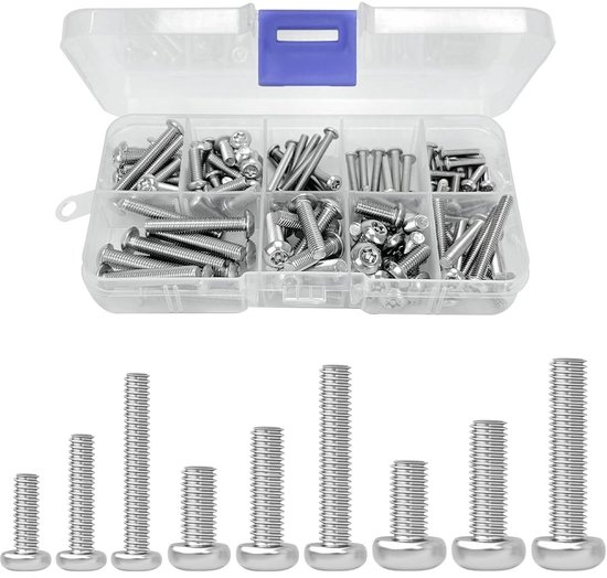 Allecto Plus - Set van 115 Torx lenskopschroeven (ISR) roestvrij staal A2 - M3/M4/M5 - diefstalbeveiligingsschroeven ISO 7380