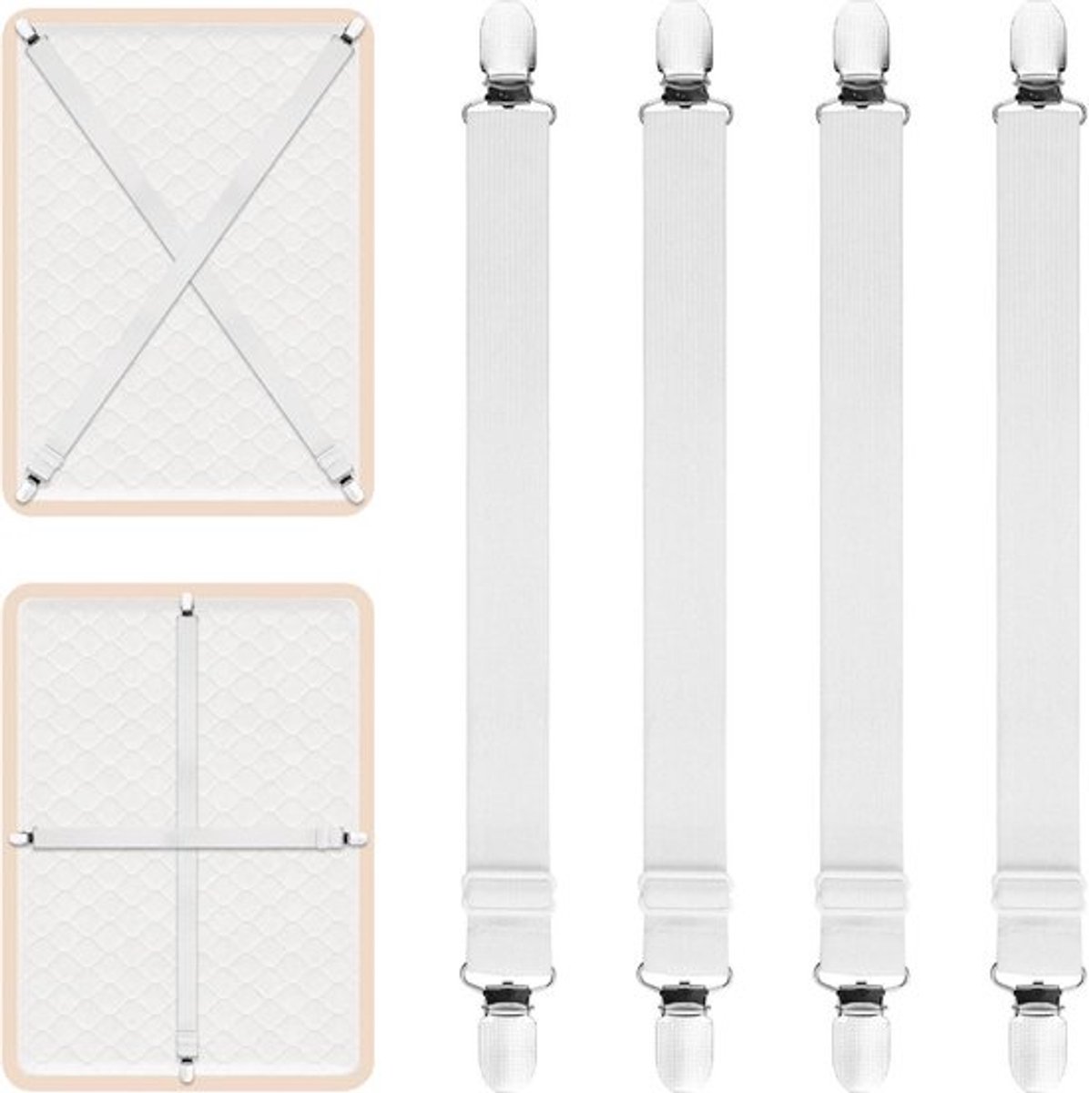 Verstelbare lakenclips - 4 stuks met clips en matrasbevestigingen