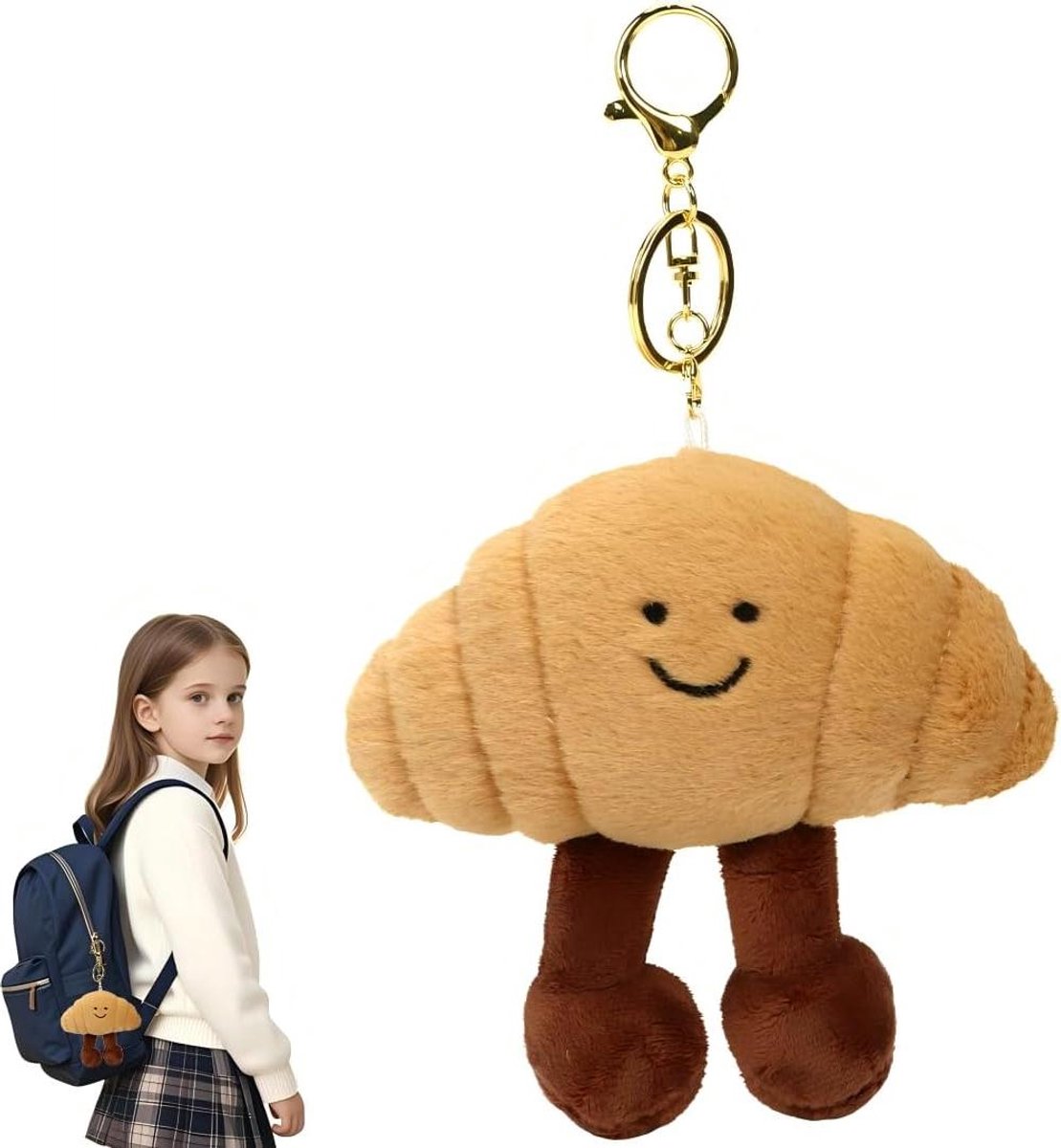 Pluizige sleutelhanger in halve maanvorm - Dames pompon sleutelhanger - Schattige pluche sleutelhanger met Kawaii meisjes - Zoete pluche sleutelhanger met extra's