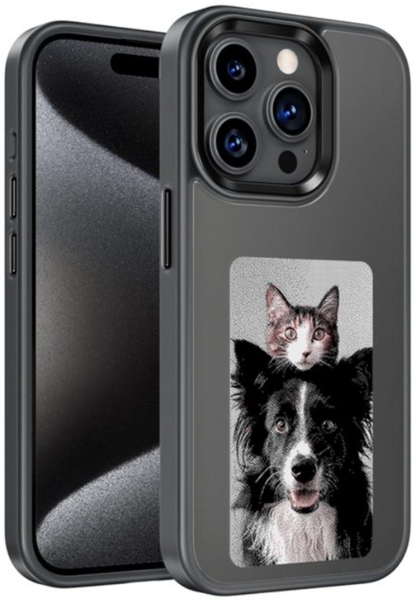 NFC Telefoon Hoesje - DIY Foto Inkt - iPhone 16 Pro Max - Grijs - Telefoon - Telefoonhoesjes - Smart E-Ink Scherm - Digitale Fotolijst - Aventra Custom NFC hoesje